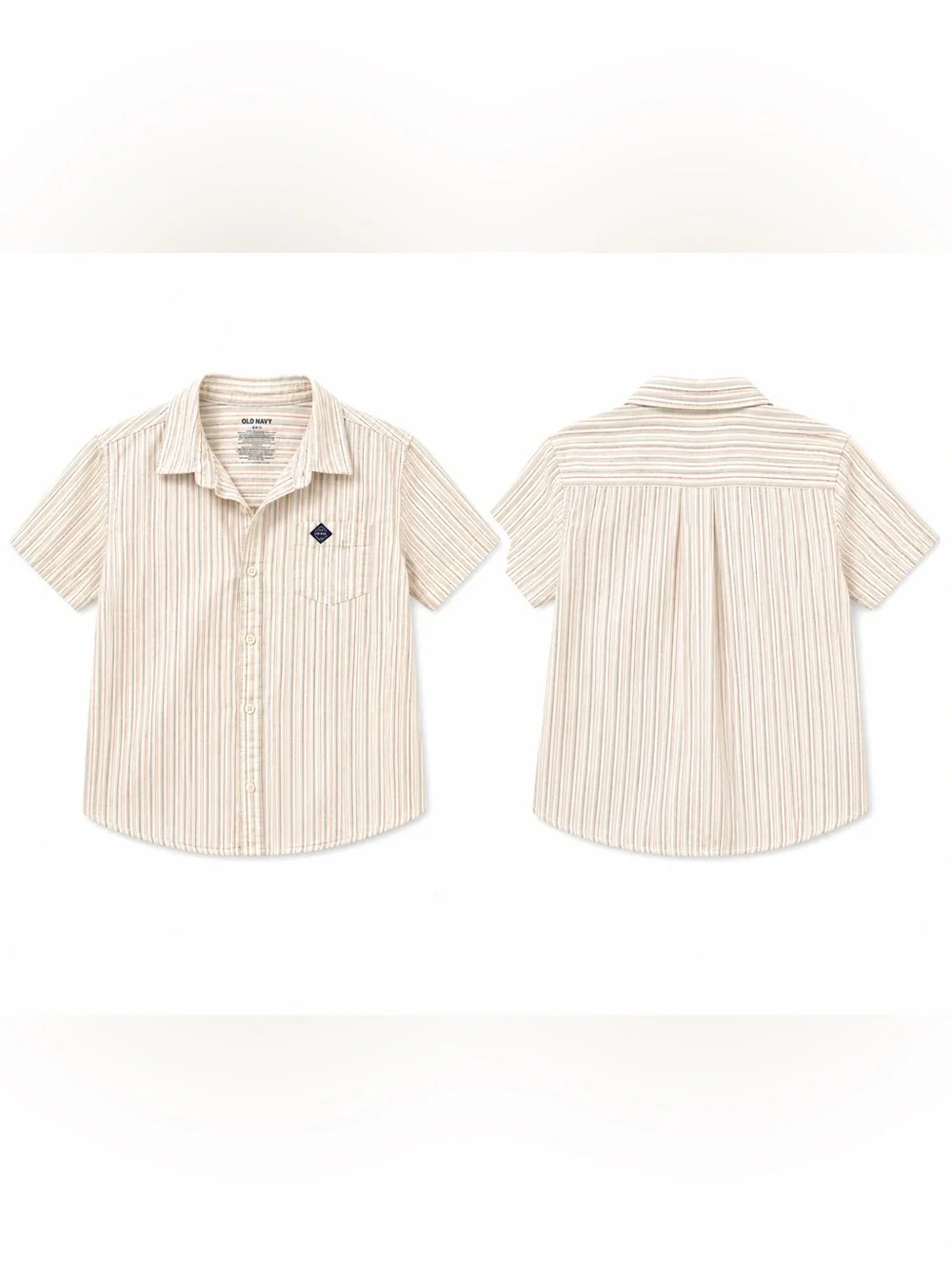 Old Navy Cream Short-Sleeve Striped Button-Down Shirt
